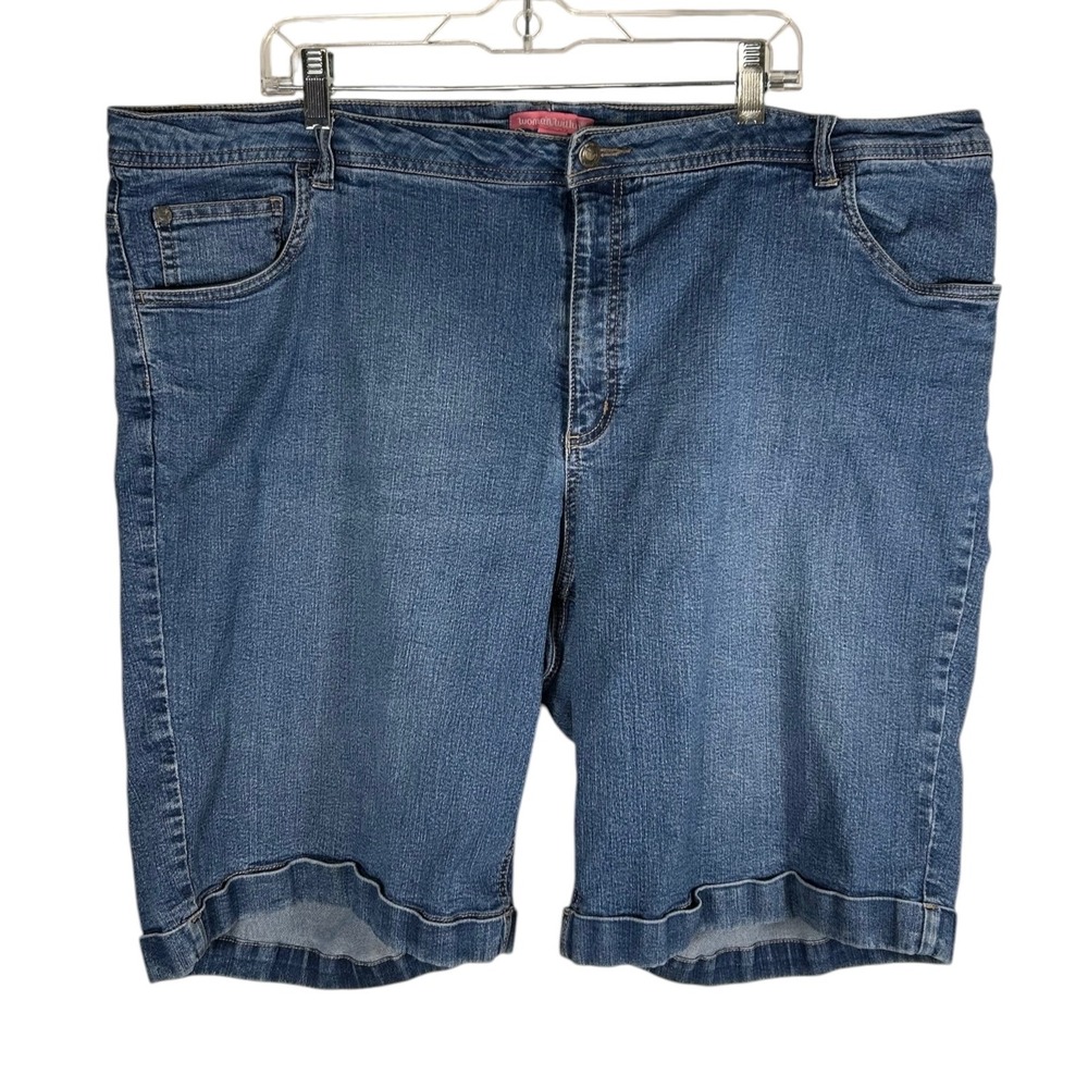 Woman Within Womens Blue Denim Cuffed Shorts Modern Fit Plus Size 24W 31-1945-0